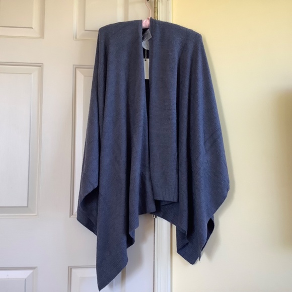 Barefoot Dreams CozyChic Lite Poncho Open Front Wrap Indigo Pacific Blue OS - Picture 3 of 15